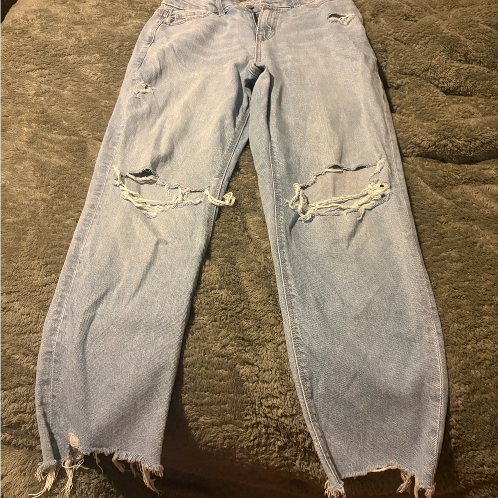 American Eagle Outfitters Light Blue Distressed Straight Leg Jeans